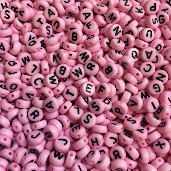 Pink 6mm Alphabet Round Beads, Mixed Letters A-Z, Pony Beads