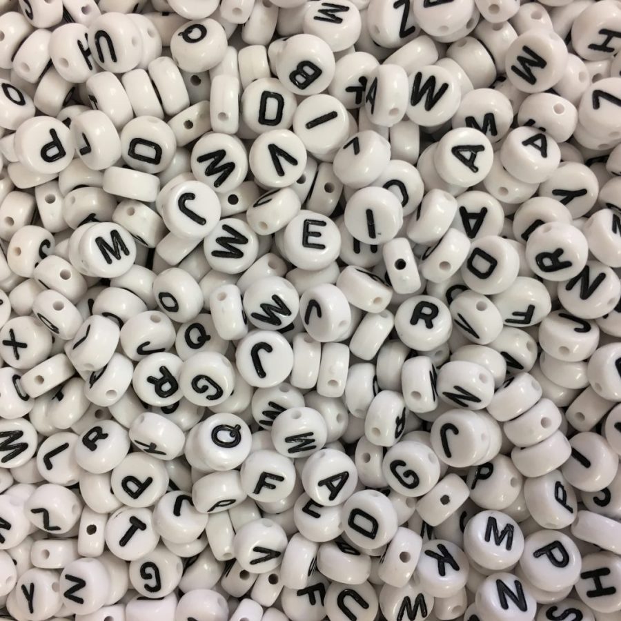 White 6mm Alphabet Round Beads, Mixed Letters AZ, Pony Beads Pony