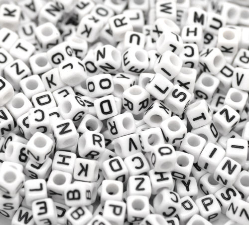 Single Letters White 6mm Alphabet Cube Beads, A-Z, Pony Beads
